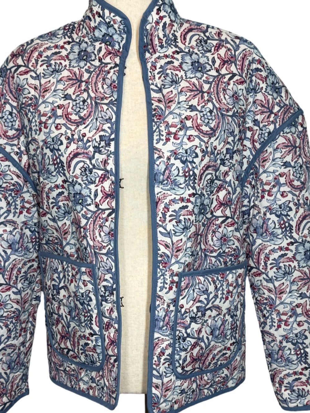 7 For All Mankind Blue Pink  Quilted Floral Layering  Spring  Blazer SZ XS